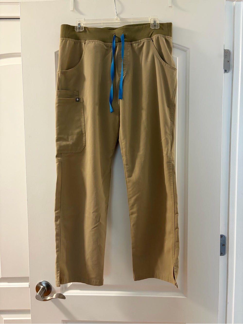 FIGS Tan Kade Cargo Pants with Blue Drawstring